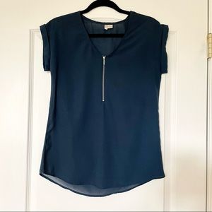 Navy Blue Blouse Silver Zip